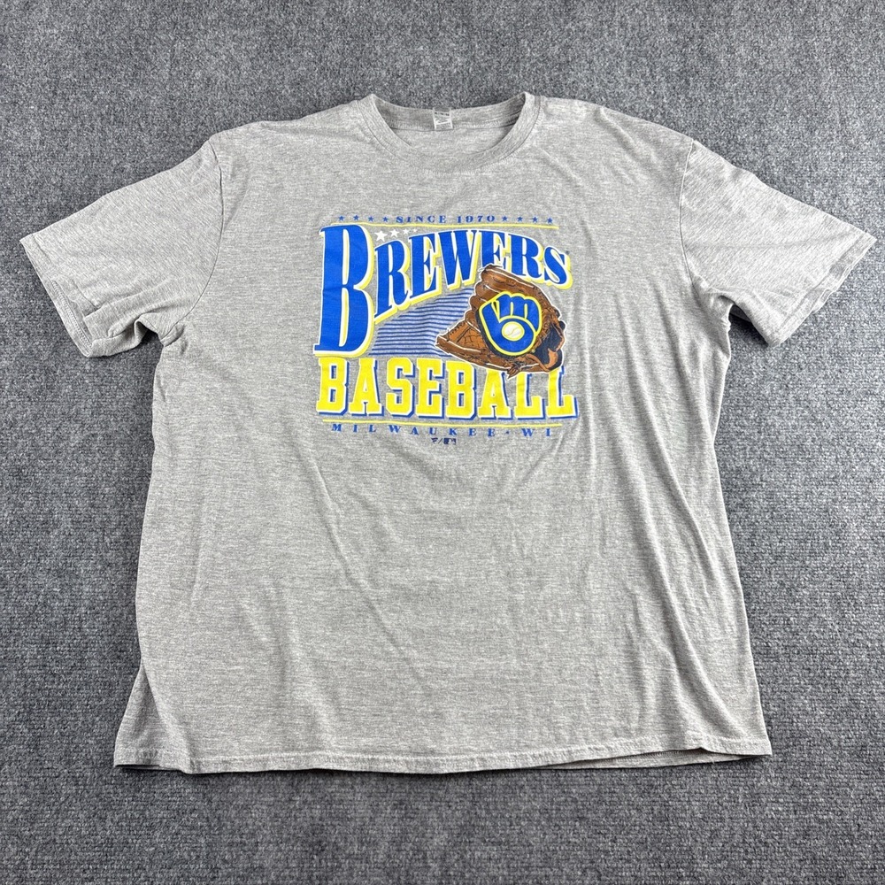 Milwaukee Brewers Baseball Shirt Gray Retro Ball Glove Graphic Tee Mens XL